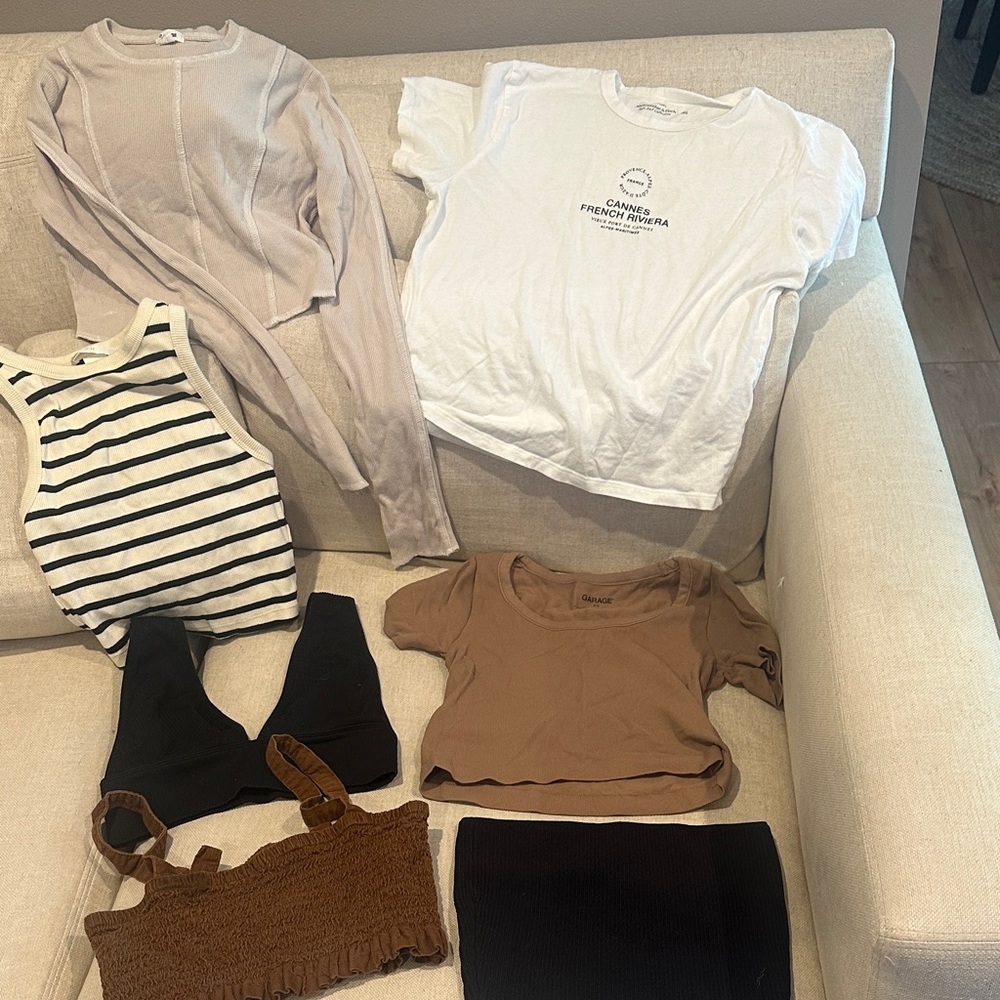 Abercrombie & Fitch Women's Crop Tops - White, Black, Brown, Striped